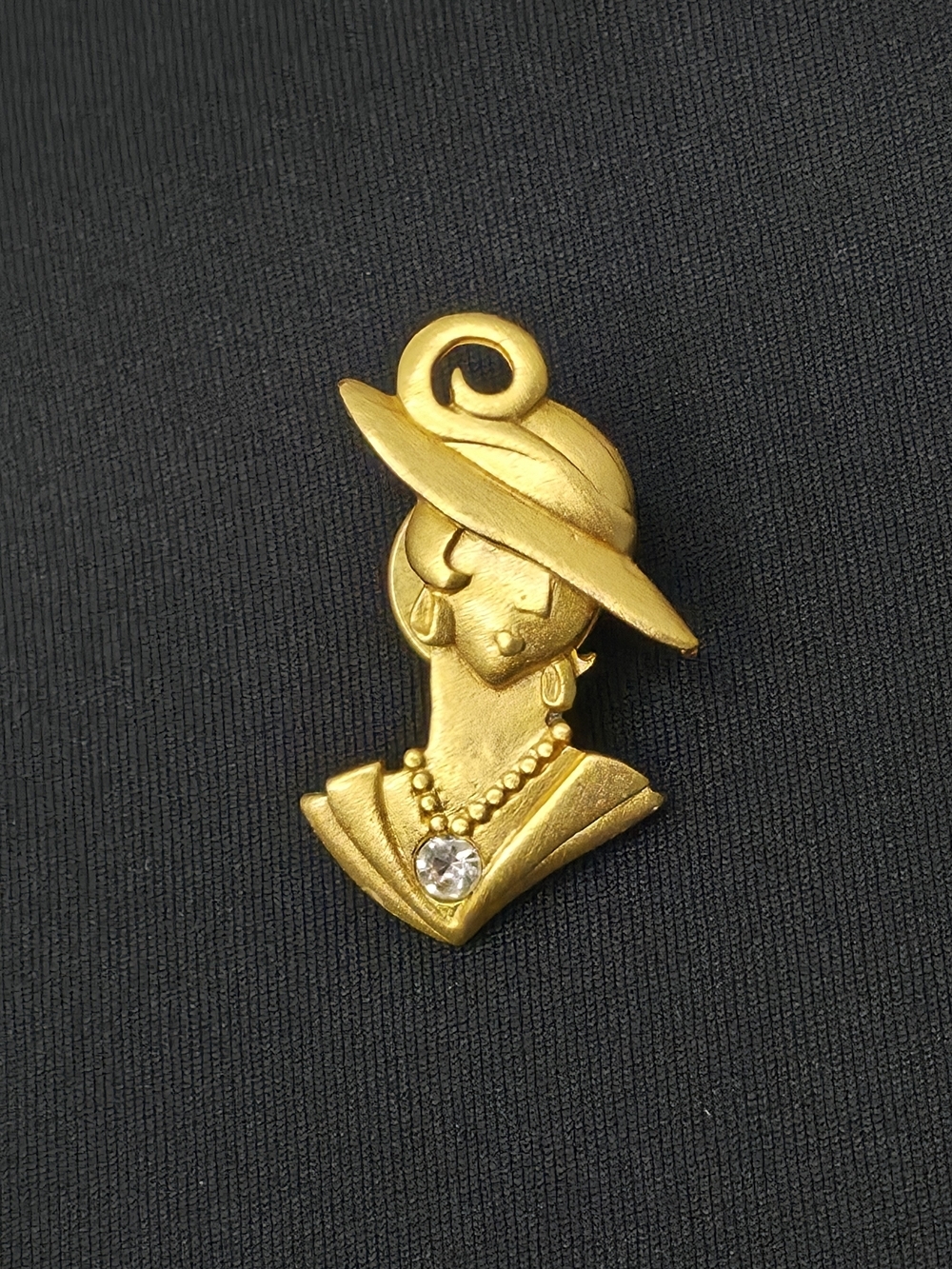 Gold-Tone Lady Silhouette Brooch with Clear Crystal Accent